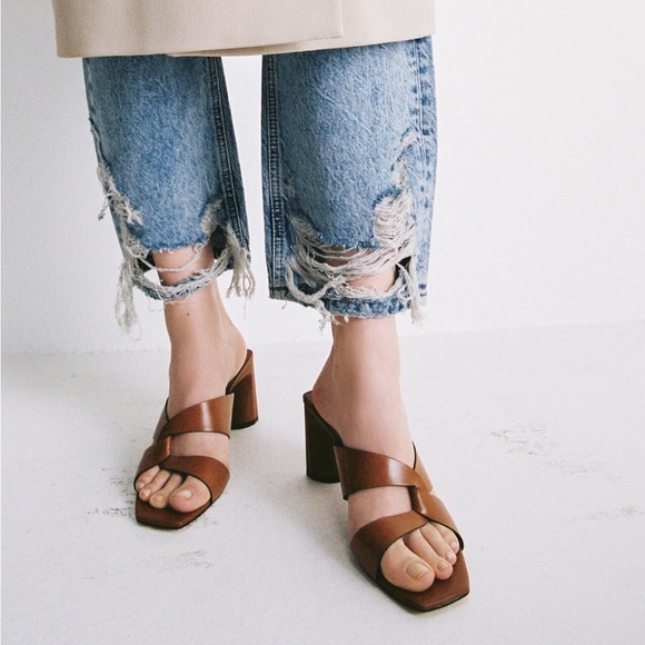 NWT Zara Leather Block Heel Sandals EU 40 / US Size 9 Airfit Technology SOLD OUT - Picture 11 of 12